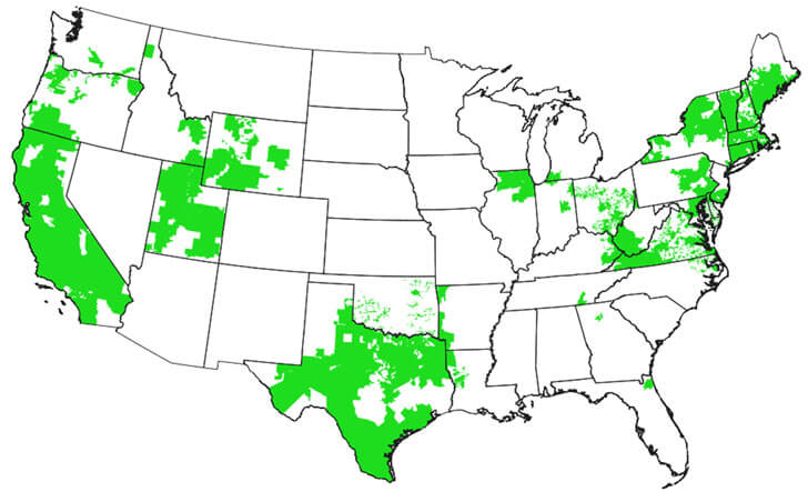 Mapa que contiene los estados donde los consumidores tienen ya el Green Button.