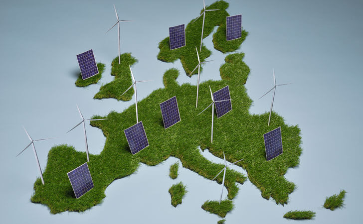 Mapa de Europa y energías renovables