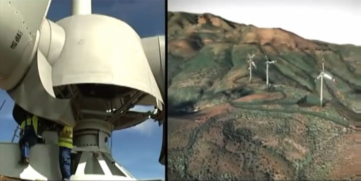 Molino de viento de Gorona del Viento y parte del montaje de uno de los molinos