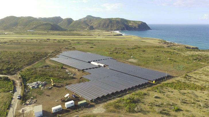 Parque fotovoltaico, sistema de baterías y generadores diésel en isla San Eustaquio.