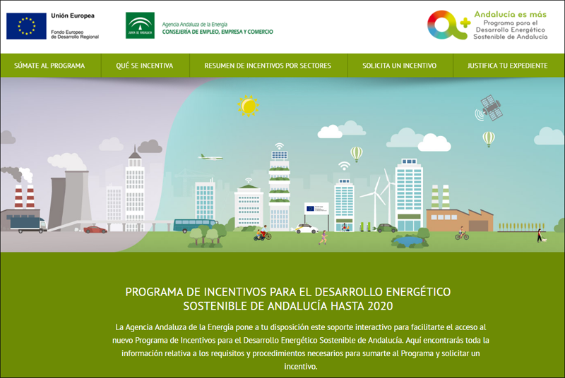 Pantallazo de la web sobre Programa Desarrollo Energético Sostenible 2020 de Andalucía.