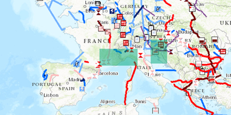 Mapa de los proyectos de infraestructuras energéticas y smart grids de interés prioritario para la UE, entre ellos, la interconexión eléctrica con Francia a través del Golfo de Vizcaya.