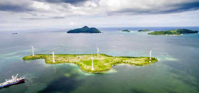 Islas Seyshelles con una instalación eólica