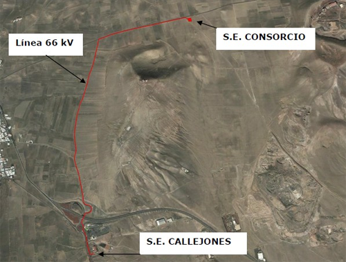 Mapa con vista aérea de la zona donde se construirá la subestación eléctrica. 