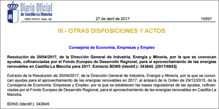 Convocatoria de ayudas de Castilla-La Mancha para instalaciones de autoconsumo eléctrico con energías renovables.