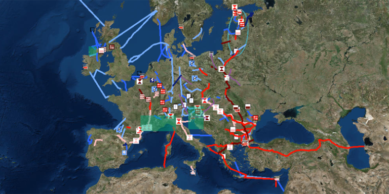 Mapa con los Proyectos de Interés Común para la política energética y de redes inteligentes de Europa.