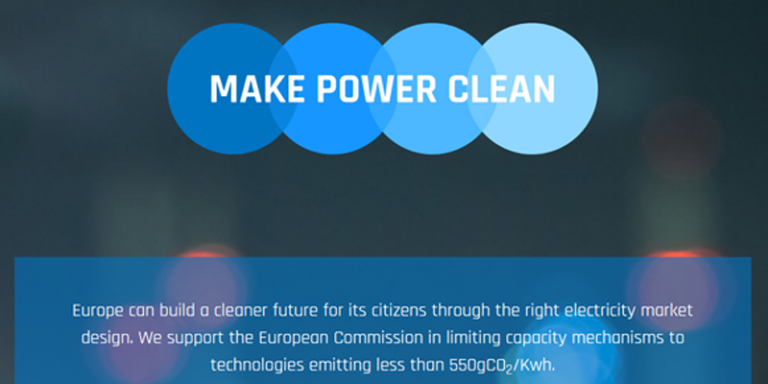 Pantallazo de la página de inicio de la website de la campaña Make Power Clean