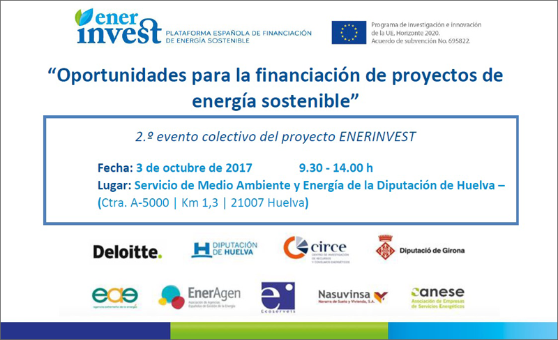 Huelva acoge el encuentro 'Oportunidades para la financiación de proyectos de energía sostenible' el próximo martes, 3 de octubre, bajo la organización de Enerinvest.