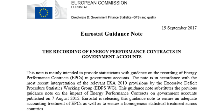 Pantallazo del primer fragmento de la nota de orientación publicada por Eurostat donde aclara que la inversión pública en contratos de eficiencia energética no se contabilizarán como déficit en las cuentas nacionales.