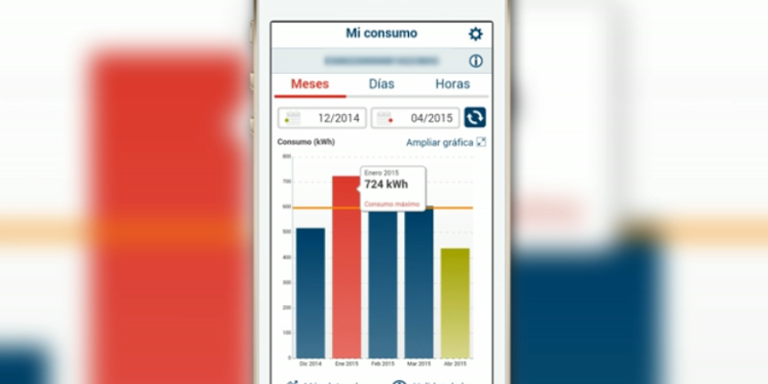 pantallazo de la app de Unión Fenosa Distribución para consultar el consumo eléctrico horario.