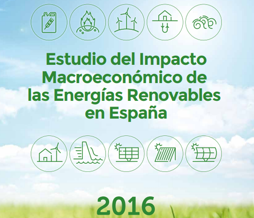 Portada del Estudio del Impacto Macroeconómico de las Energías Renovables en España 2016 de APPA. 