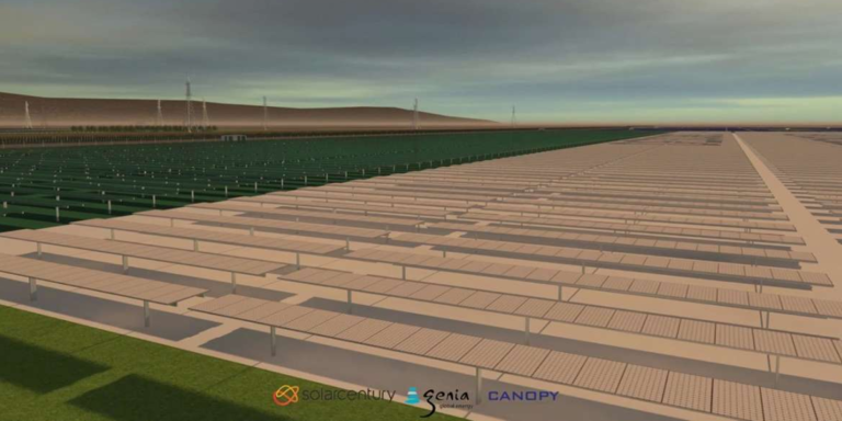 Recreación infográfica de la futura Planta Solar Fotovoltaica Talayuela Solar, en Cáceres.