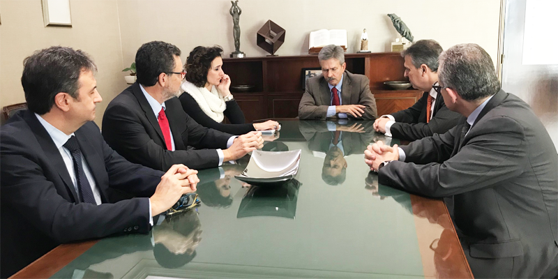 Reunión entre representantes de las distribuidoras que opera en Extremadura y la Junta sobre los planes de inversión para las mejoras de la red eléctrica en la región.
