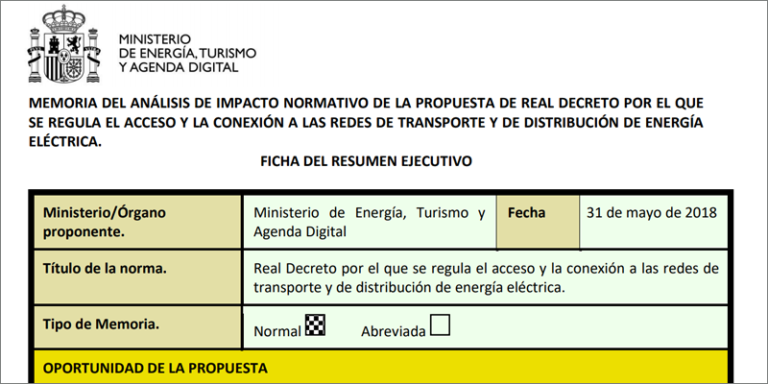 Propuesta de Real Decreto de acceso y conexión a las redes de transporte y distribución.