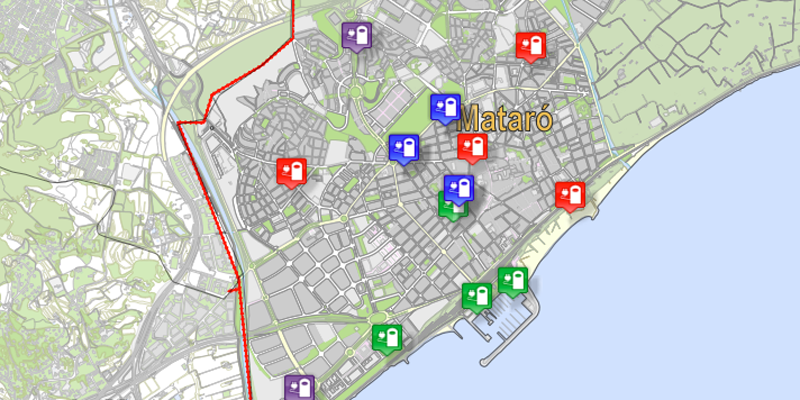 Mapa de las estaciones de carga eléctrica de Mataró.