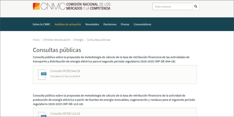 Web CNMC (Comisión Nacional de los Mercados y la Competencia)