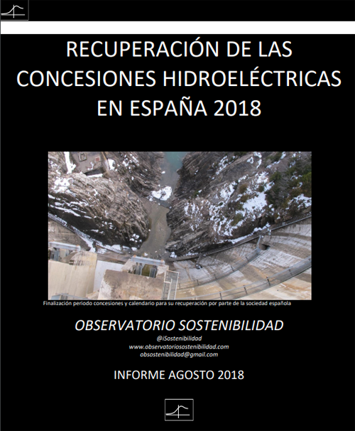 Portada del Observatorio de Sostenibilidad sobre la Recueración de las concesiones hidroeléctricas en España. 