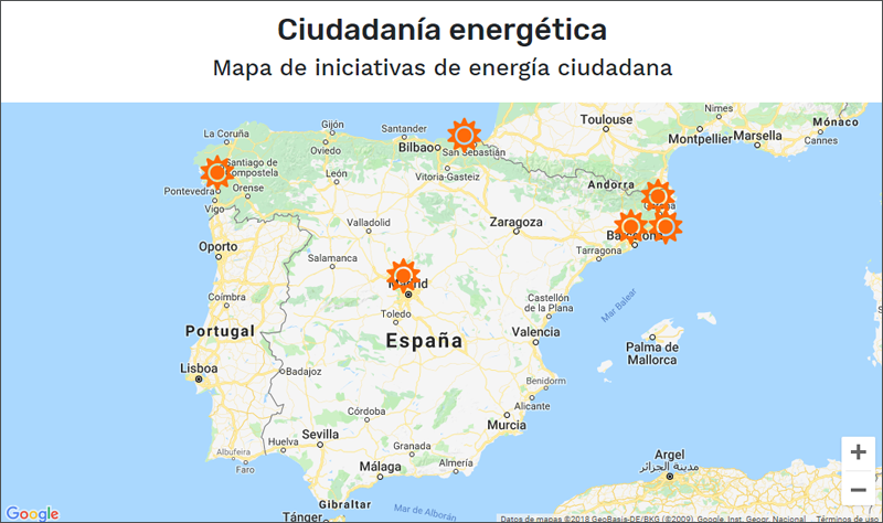 Mapa de ciudadanía energética elaborado por Greenpeace y la Fundación Fiare