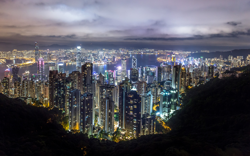 Hong Kong Ciudad Noche. 