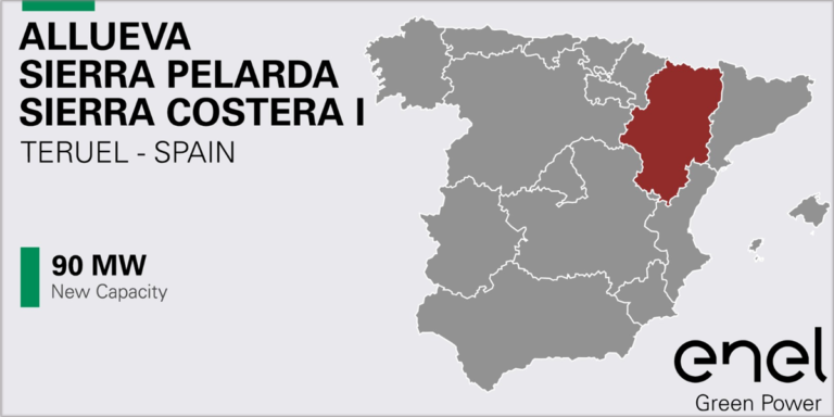 Mapa de los tres parques eólicos en Teruel