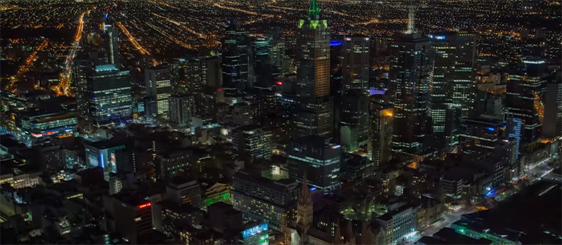 Melbourne. Vista aérea nocturna.