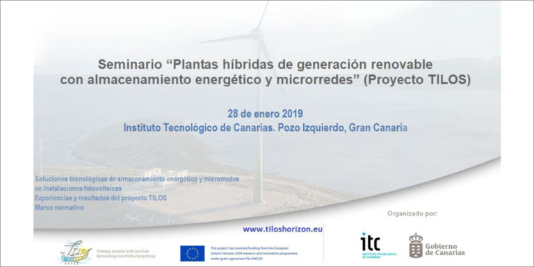 anuncio Seminario "Plantas híbridas de generación renovable con almacenamiento energético y microrredes" (Proyecto TILOS).