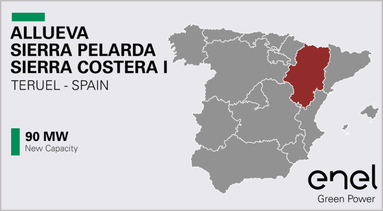 Mapa de los tres parques eólicos en Teruel