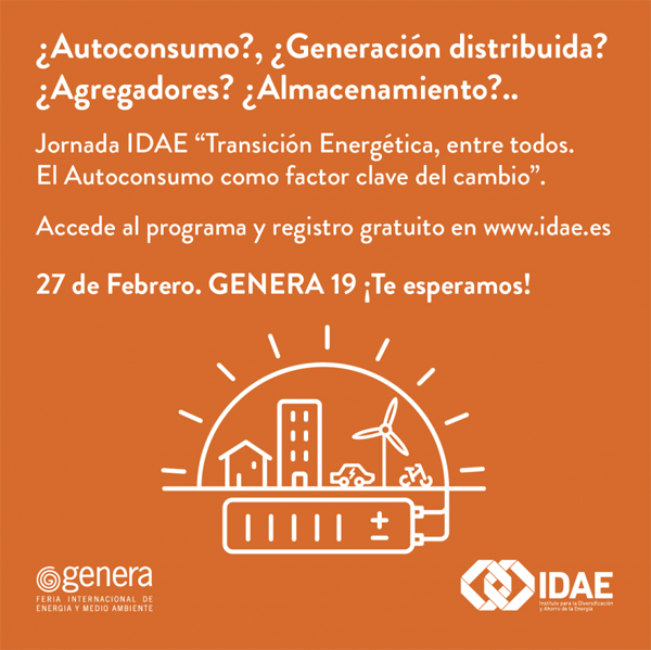 Anuncio de la jornada del IDAE titulada “Transición energética, entre todos: El autoconsumo como clave del cambio”