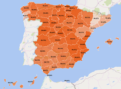 Porcentajes de contadores inteligentes instalados en cada una de las provincias de España. Imagen: CNMC