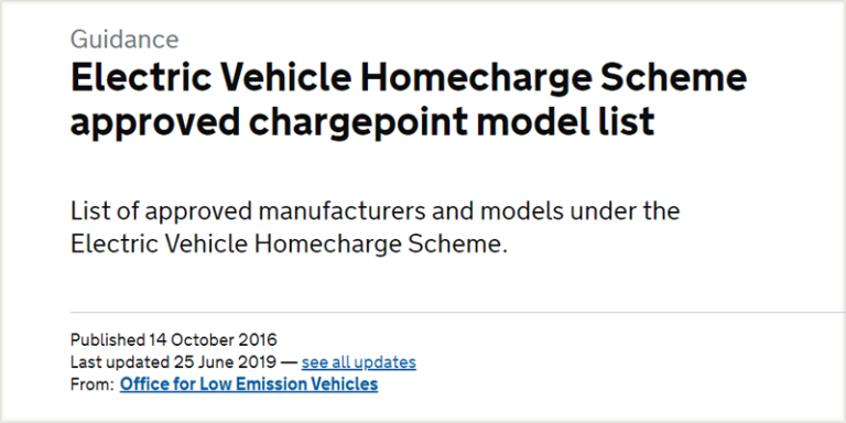 Electric Vehicle Homecharge Scheme approved chargepoint model list