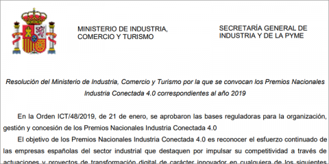 Los primeros Premios Nacionales de Industria Conectada 4.0 abren su plazo de recepción de candidaturas