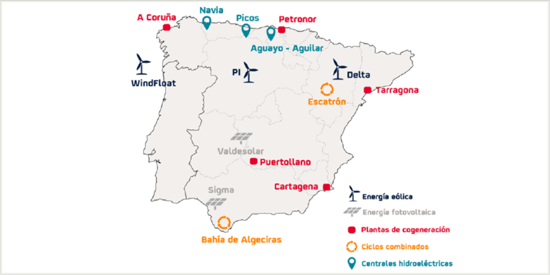 Mapa de España con los proyectos renovables de Repsol
