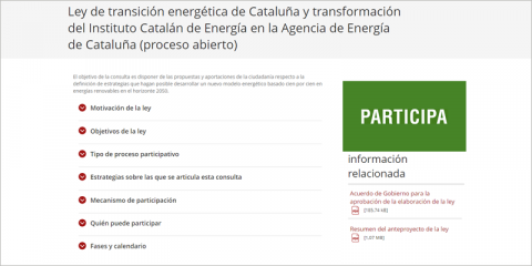 La Generalitat abre una consulta para el anteproyecto de Ley de la Transición Energética de Cataluña