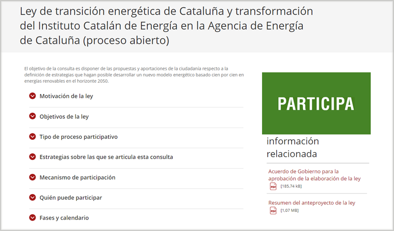 Consulta pública en la Instituto Catalán de Energía