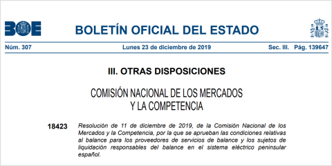 Luz verde a las condiciones relativas al balance en el sistema eléctrico peninsular español