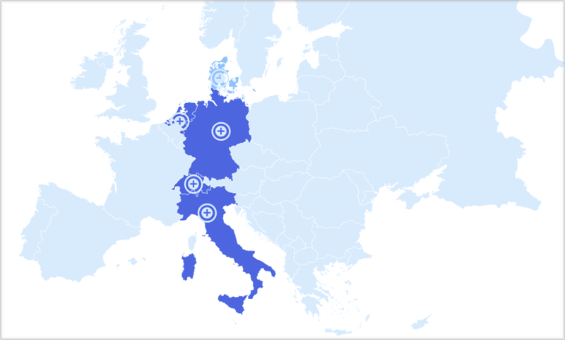 Mapa de Europa con los países involucrados