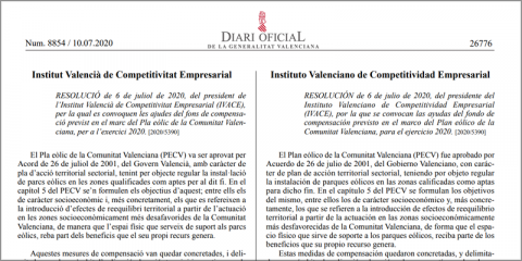 La Generalitat Valenciana impulsará proyectos en las zonas del Plan Eólico