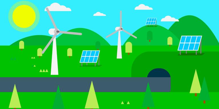 Ilustración de energía eólica y energía fotovoltaica