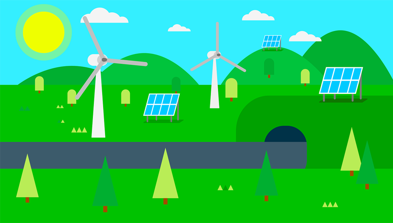 ilustración energía eólica y fotovoltaica