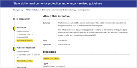 Consulta pública sobre ayudas estatales medioambientales y energéticas en la UE