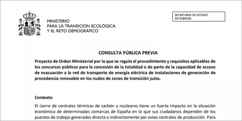 Consulta pública sobre la concesión de nudos de red afectados por el cierre de centrales térmicas