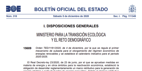 Aprobada la orden para poner en marcha el calendario de subastas de renovables