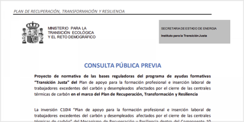 Consulta previa del programa de ayudas formativas para desempleados de centrales térmicas