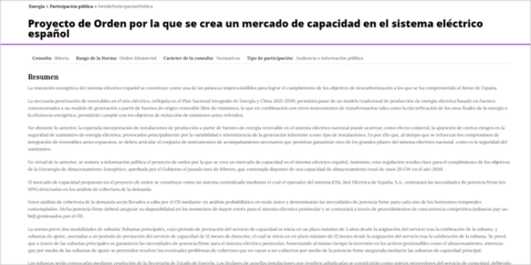Abierta a información pública la orden para crear un mercado de capacidad en el sistema eléctrico español