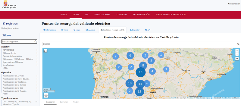 mapa de puntos de recarga de Castilla y León