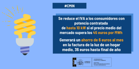 El Gobierno reduce el IVA al 10% en la factura de la luz de los consumidores hasta final de año