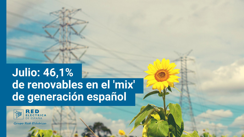 El 46,1% de la generación eléctrica de julio fue de origen renovable