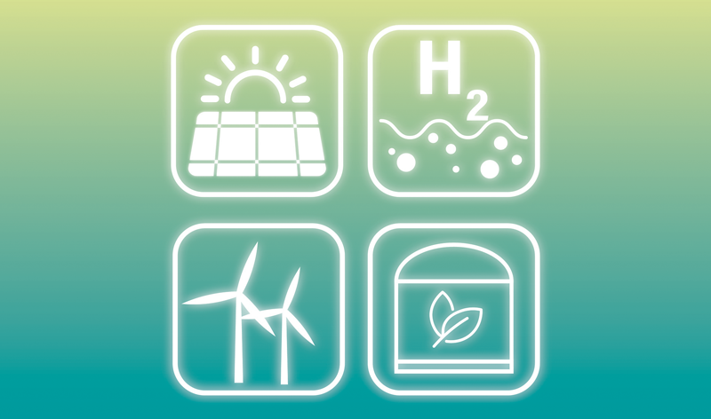 Símbolos energías renovables e hidrógeno verde