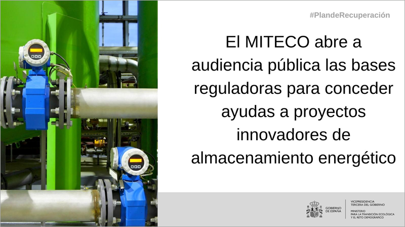 El MITECO abre a audiencia pública las bases reguladoras para conceder ayudas a proyectos innovadores de almacenamiento energético