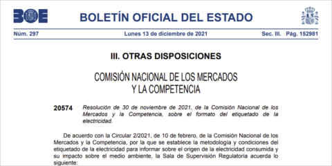 Nuevo formato del etiquetado de la electricidad para informar sobre el impacto ambiental de la energía